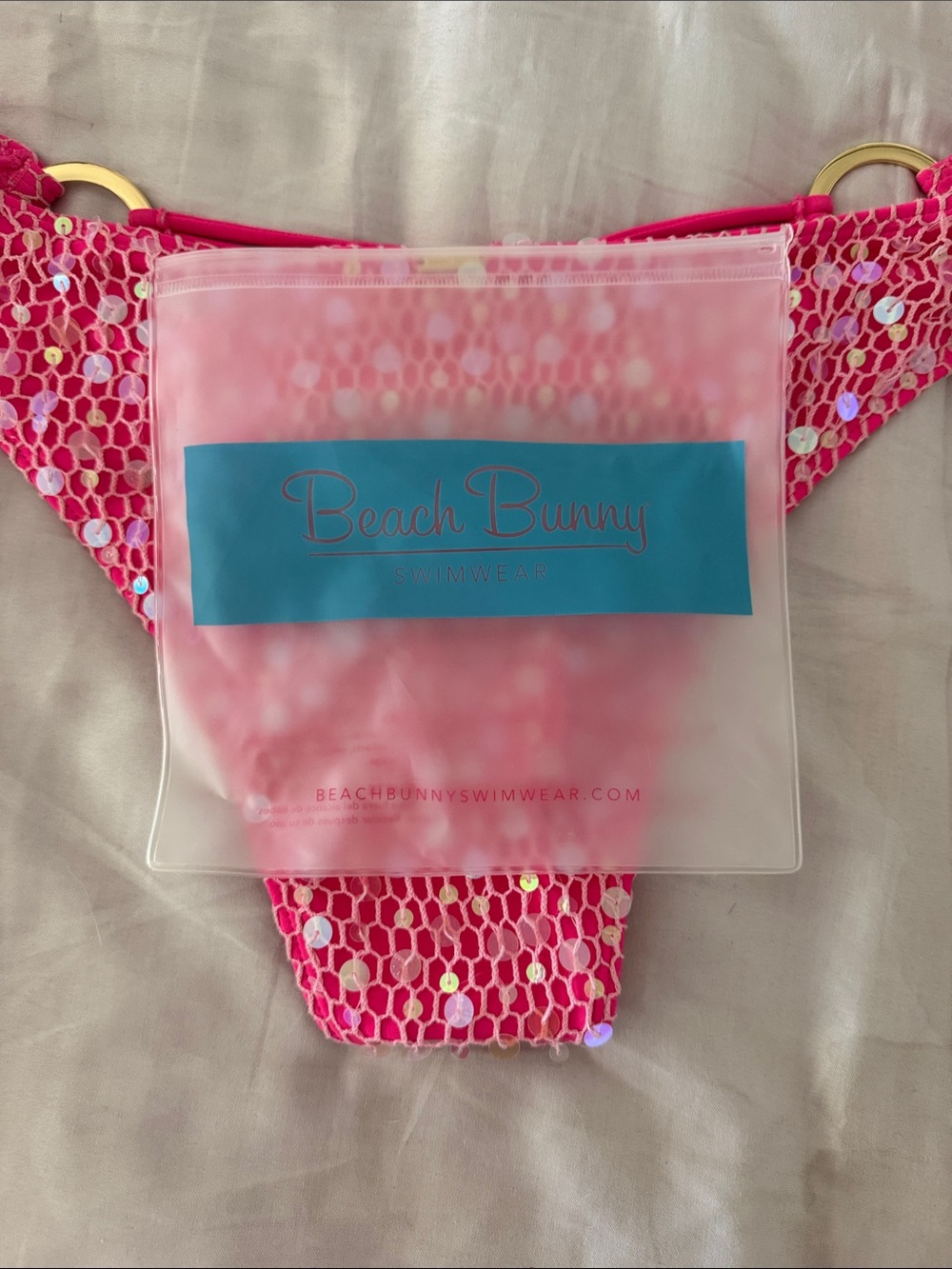 🩷 beach bunny 🩷 bottoms only Swimsuit in Hot Pink with Sequin Mesh - Picture 3 of 3